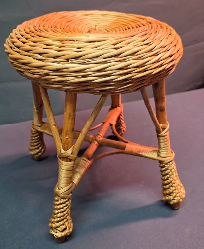 Vintage round wicker stool - vintage,